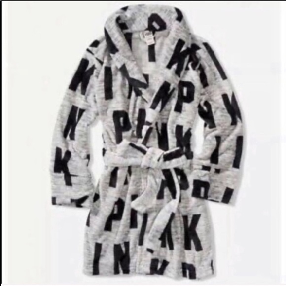 PINK Victoria’s Secret Gray & Black Cozy Robe Size XS/S - Picture 6 of 6